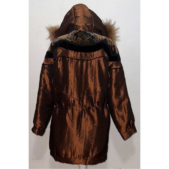 Vintage Metallic Bronze Coat w/ Raccoon Fur Hood - Picture 8 of 15